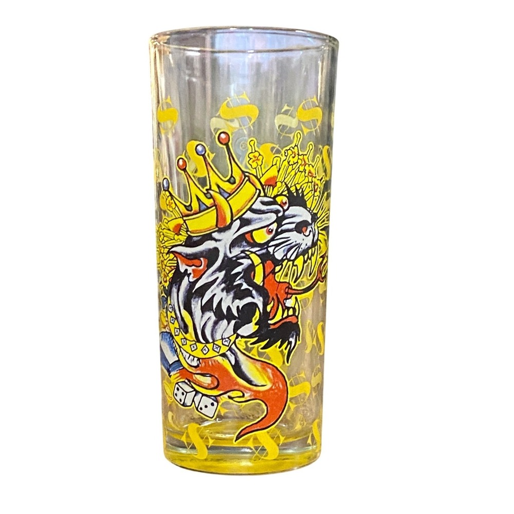 Vintage Ed Hardy Christian‎ Audigier Panther Tattoo Pint Glass Las Vegas $$$ Y2K